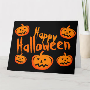Happy Halloween big black & orange pumpkin carving Card