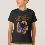 Happy Halloween Birthday! T-Shirt<br><div class="desc">Happy Halloween Birthday! A scary vampire emerges from a birthday gift box, and the text reads HAPPY HALLOWEEN BIRTHDAY! Spooky for Halloween birthdays! Fully customisable too, in case you want to add your own text, change background colours, or move elements around. Make it yours, make it unique, make it scary!!...</div>