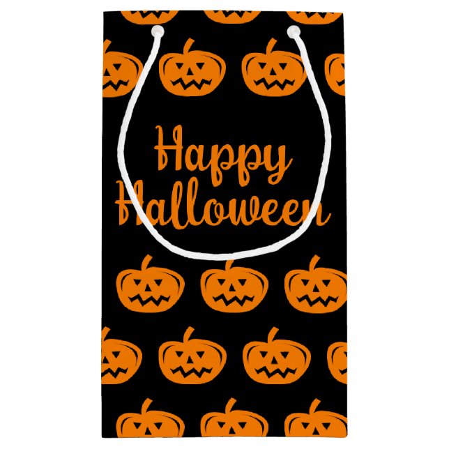 Happy Halloween black and orange pumpkin pattern Small Gift Bag (Back)