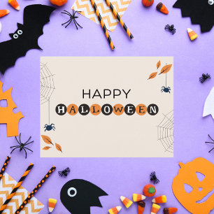 Happy Halloween Black and Orange Spooky Spider Holiday Postcard