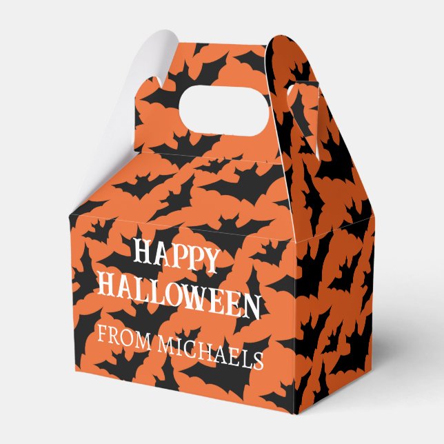 Happy Halloween black bats orange spooky pattern Favour Box (Front Side)