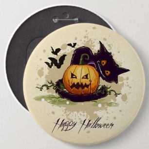 Happy Halloween Black Cat and Jack Button