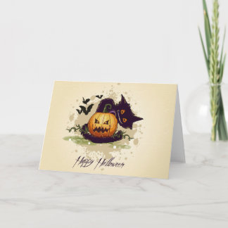 Happy Halloween Black Cat and Jack Card