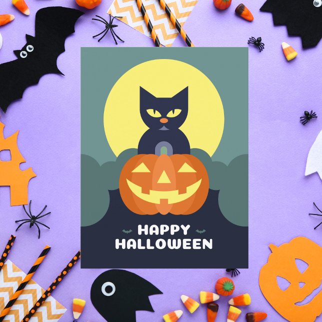 Happy Halloween Black Cat and Pumpkin Holiday Card (Creator Uploaded)