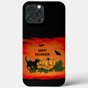 Happy Halloween , Black Cat , Bat and Pumpkin iPhone 13 Pro Max Case