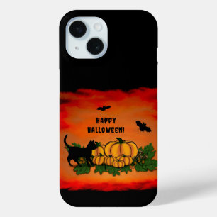 Happy Halloween , Black Cat , Bat and Pumpkin iPhone 15 Case