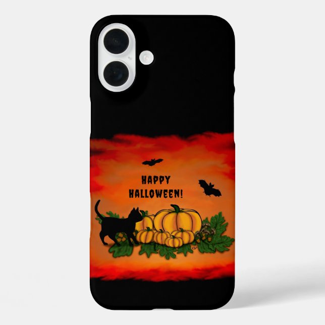 Happy Halloween , Black Cat , Bat and Pumpkin Case-Mate iPhone Case (Back)