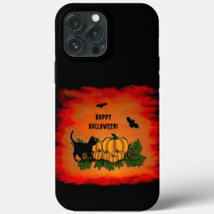 Happy Halloween , Black Cat , Bat and Pumpkin iPhone 13 Pro Max Case