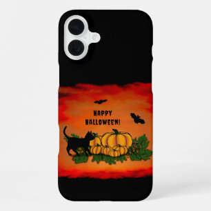 Happy Halloween , Black Cat , Bat and Pumpkin iPhone 16 Plus Case