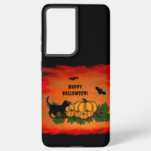 Happy Halloween , Black Cat , Bat and Pumpkin Samsung Galaxy Case