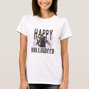 HAPPY HALLOWEEN BLACK CAT BAT WINGS  T-Shirt