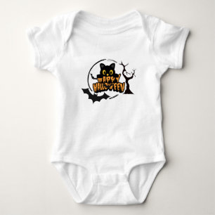 Happy Halloween Black Cat & Bats Baby Bodysuit