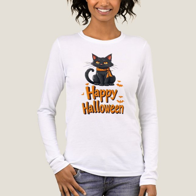 Happy Halloween Black Cat Bats 🐈‍⬛ Tri-Blend Shirt (Front)