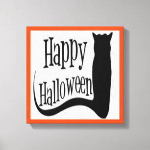 "HAPPY HALLOWEEN" BLACK CAT CANVAS PRINT