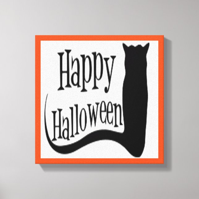 "HAPPY HALLOWEEN" BLACK CAT CANVAS PRINT (Front)