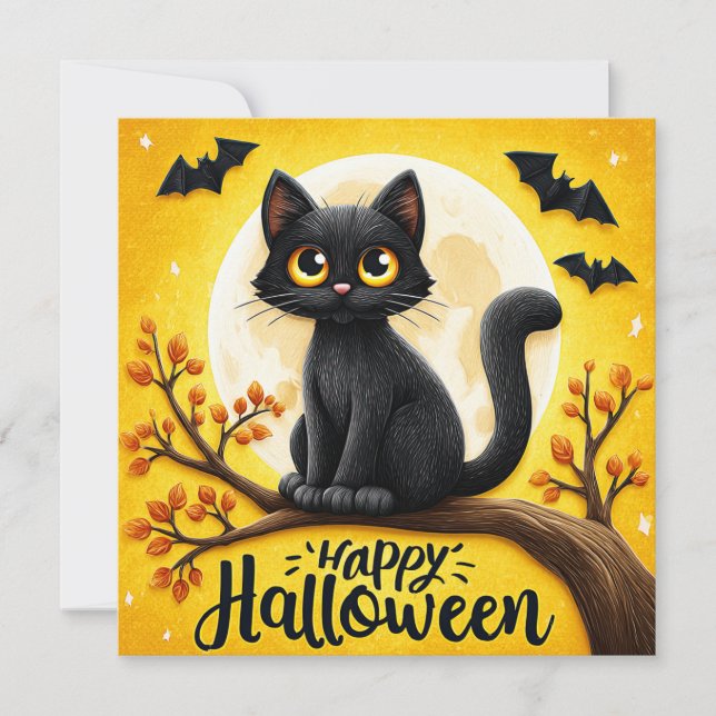 Happy Halloween Black Cat Card (Front)