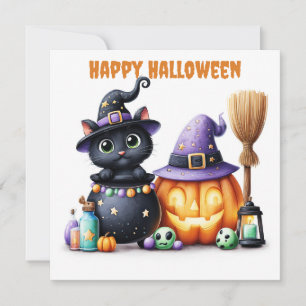 Happy Halloween Black Cat Card