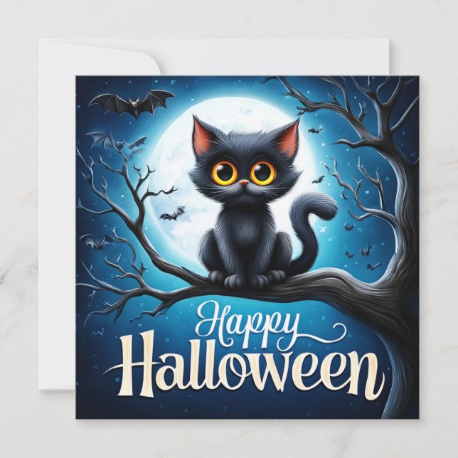 Happy Halloween Black Cat Card (Front)