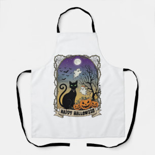 Happy Halloween Black Cat Ghosts Pumpkins_1 Apron
