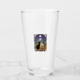 Happy Halloween Black Cat Ghosts Pumpkins_1 Glass
