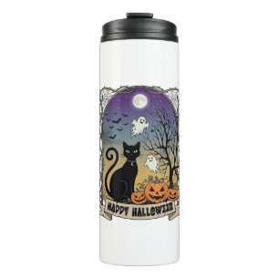Happy Halloween Black Cat Ghosts Pumpkins_1 Thermal Tumbler