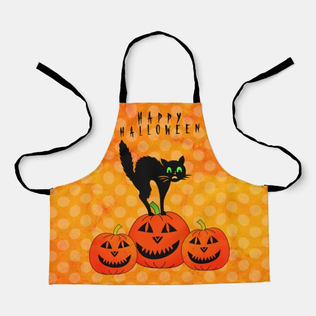 Happy Halloween Black Cat Jack o Lantern Apron (Front)