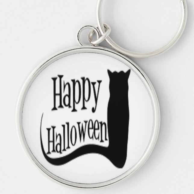 "HAPPY HALLOWEEN" BLACK CAT KEY RING (Front)