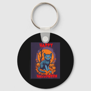 Happy Halloween Black Cat Key Ring