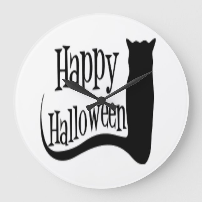 "HAPPY HALLOWEEN" BLACK CAT LARGE CLOCK (Front)