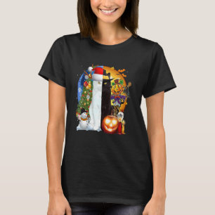 Happy Halloween Black Cat Merry Christmas Santa An T-Shirt