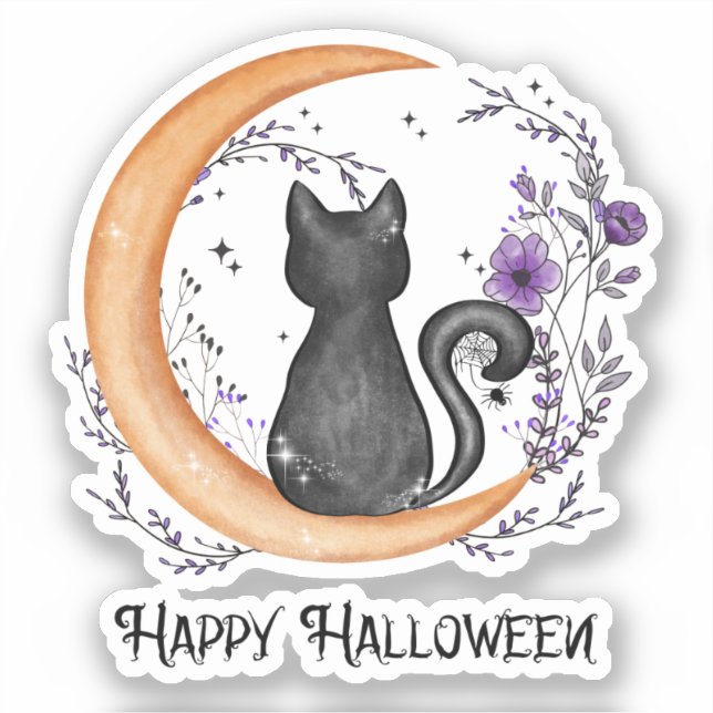 Happy Halloween – Black Cat on Crescent Moon (Front)
