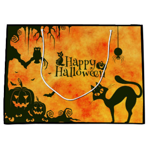 Happy Halloween Black cat, owl, pumpkins Large Gift Bag