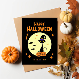 Happy Halloween Black Cat Personalised Holiday Postcard