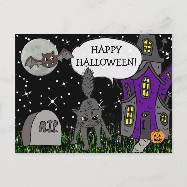 Happy Halloween Black Cat Postcard (Front)