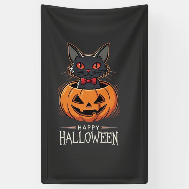 Happy Halloween Black Cat Pumpkin Design_1 Banner (Vertical)