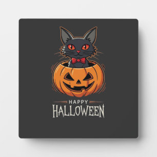 Happy Halloween Black Cat Pumpkin Design_1 Plaque