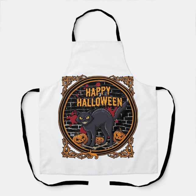 Happy Halloween Black Cat Pumpkins Bones_1 Apron (Front)
