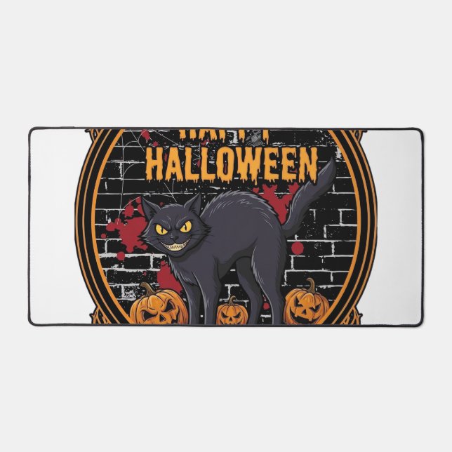 Happy Halloween Black Cat Pumpkins Bones_1 Desk Mat (Front)