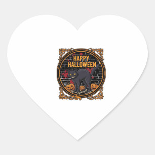 Happy Halloween Black Cat Pumpkins Bones_1 Heart Sticker