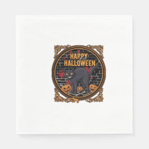 Happy Halloween Black Cat Pumpkins Bones_1 Napkin