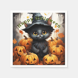 Happy Halloween Black Cat Pumpkins Napkin