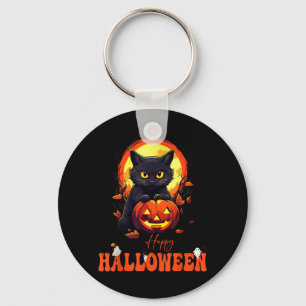 Happy Halloween Black Cat Scary Cat Ghost Pumpkin Key Ring
