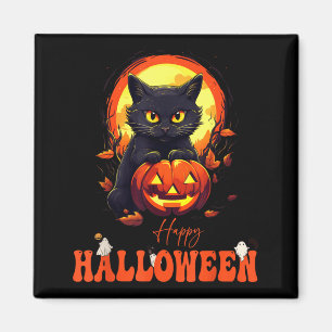Happy Halloween Black Cat Scary Cat Ghost Pumpkin Magnet