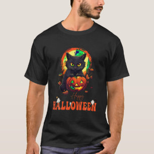 Happy Halloween Black Cat Scary Cat Ghost Pumpkin T-Shirt