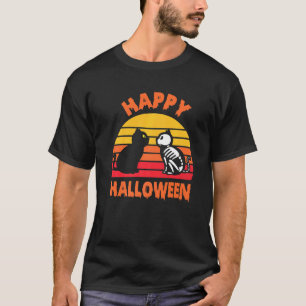 Happy Halloween Black Cat Skeleton T-Shirt