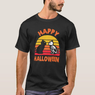 Happy Halloween Black Cat Skeleton T-Shirt