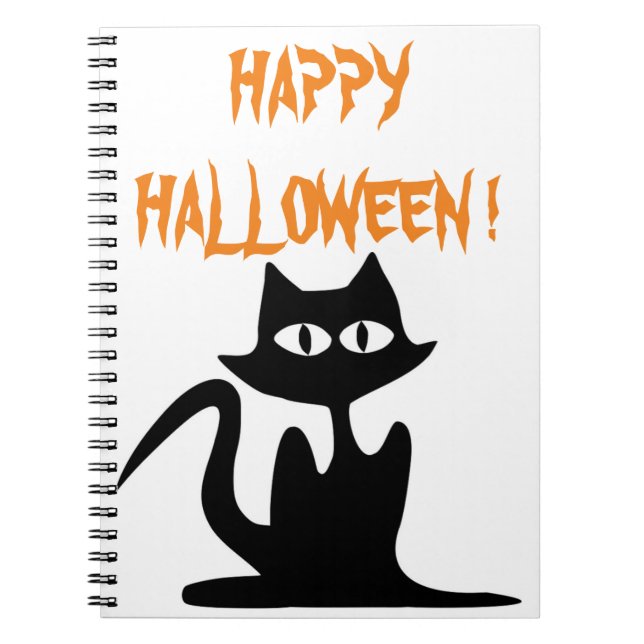 "HAPPY HALLOWEEN" BLACK CAT SPIRAL NOTEBOOK (Front)