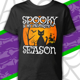 Happy Halloween Black Cat Spooky Season Funny Hall T-Shirt
