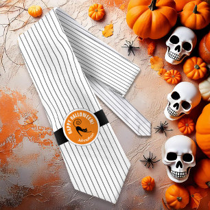 Happy Halloween Black Cat & Stripes ID686 Tie