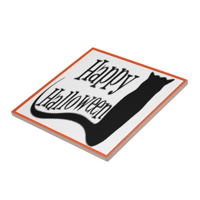 "HAPPY HALLOWEEN" BLACK CAT TILE (Side)